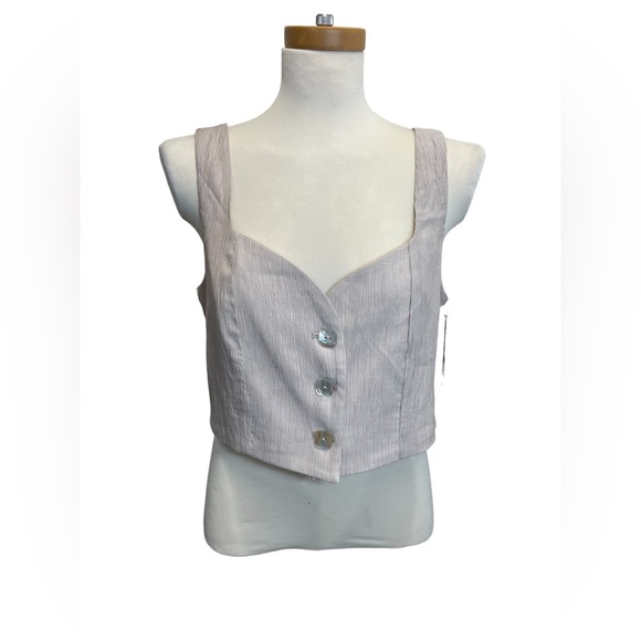 Jason Wu Beige/Gray Button Down Vest Akoya Shell Buttons - Picture 2 of 10